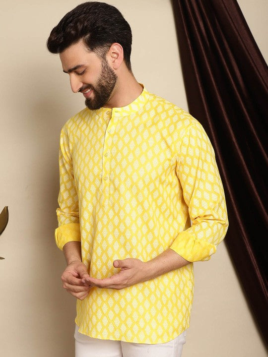 Floral Printed Long Sleeves Cotton Patchwork Short Kurta