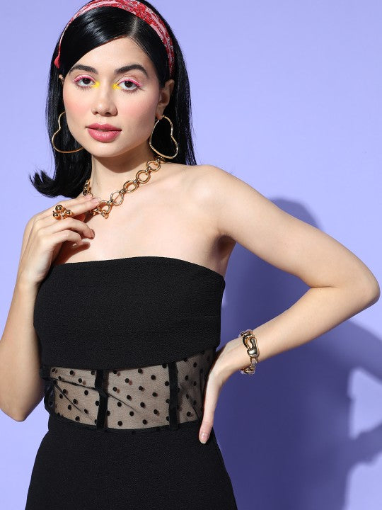 Women Black Self-Design Such a Mesh Dress