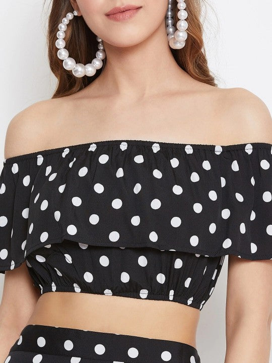 Black & White Polka Dots Printed Two-Piece Dress
