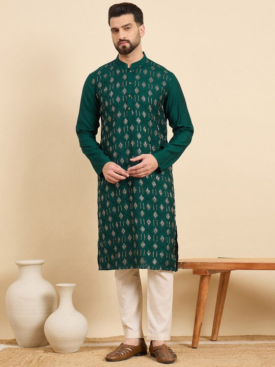 Ethnic Motifs Embroidered Sequins Straight Kurta