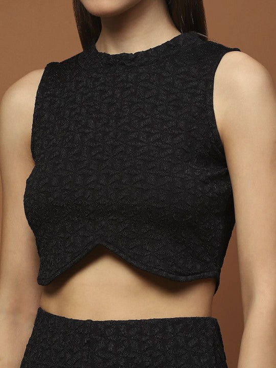 Self Design Round Neck Sleeveless Top With Trouser