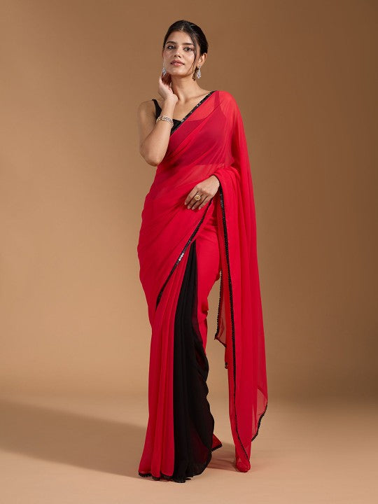 Colourblocked Sequinned Pure Georgette Saree