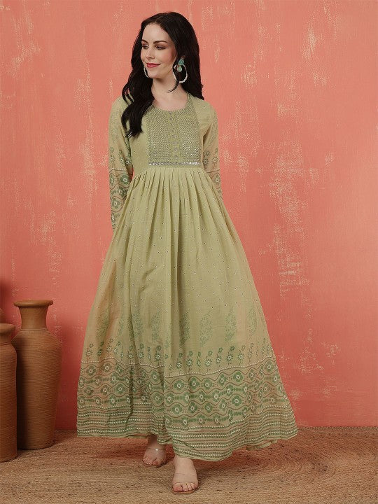 Women Floral Print Fit & Flare Maxi Dress