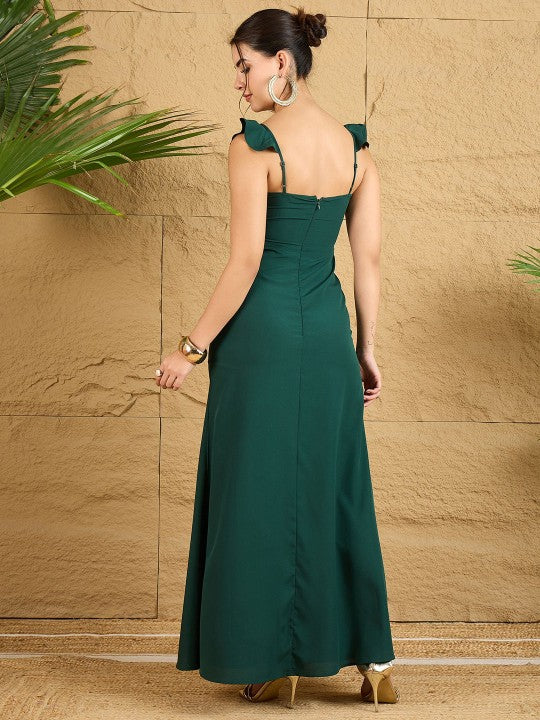 Berrylush Solid Sweetheart Neck Flutter Sleeve Maxi Dress