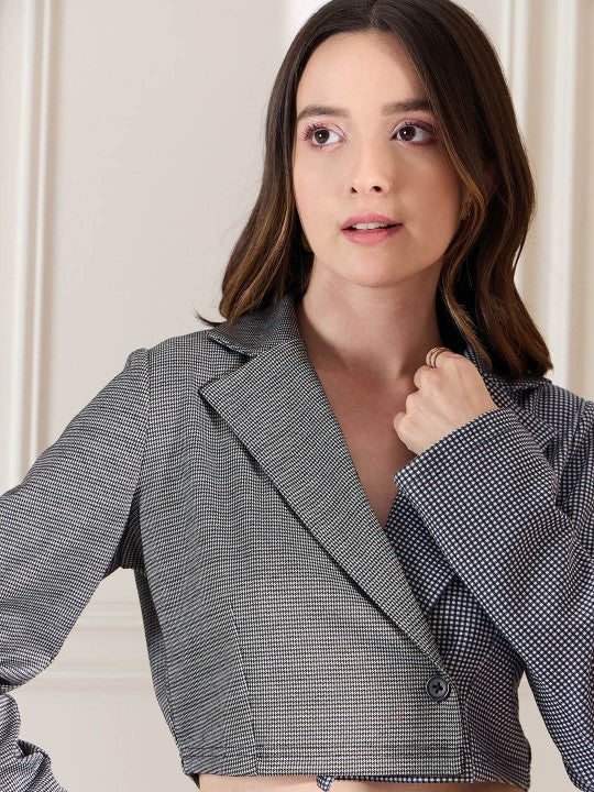 Checked Single Breasted Crop Blazer & Skirt Co-Ords by Berrylush BIZwear