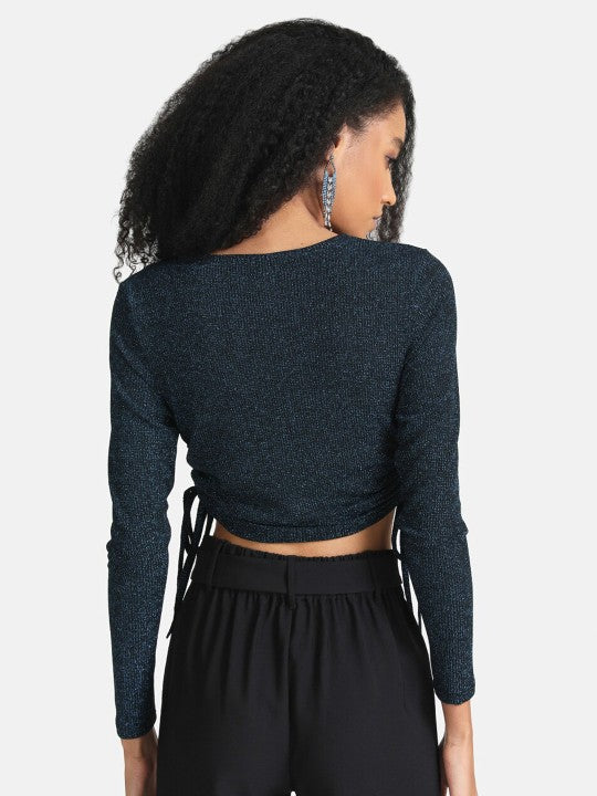 Blue Crop Top With Ruching Detailing