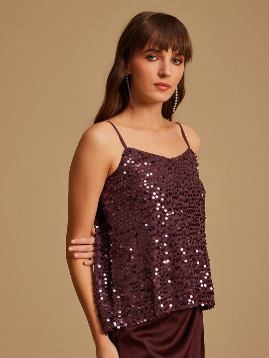 Sequin Embellished Shoulder Strapped Top