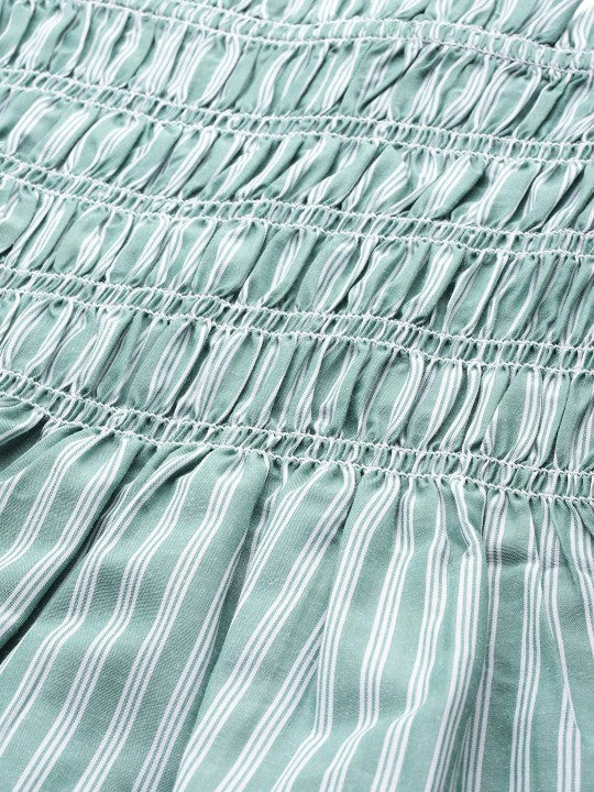 Striped Smocked Peplum Style Top