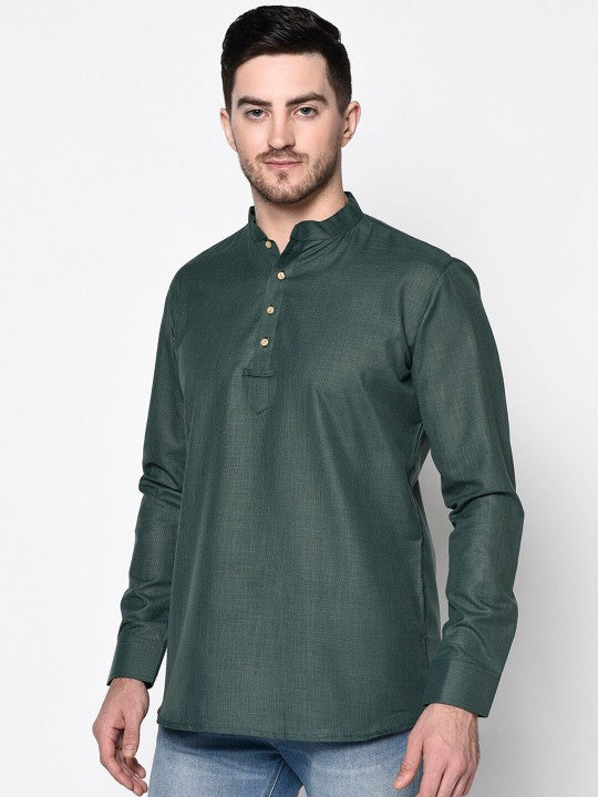 Men Green Cotton Kurta