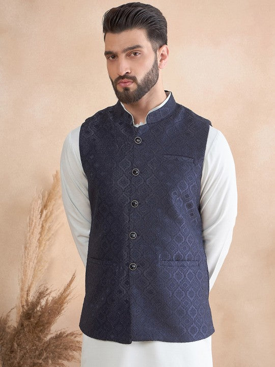 Jacquard Woven Design Nehru Jacket with Zari Work