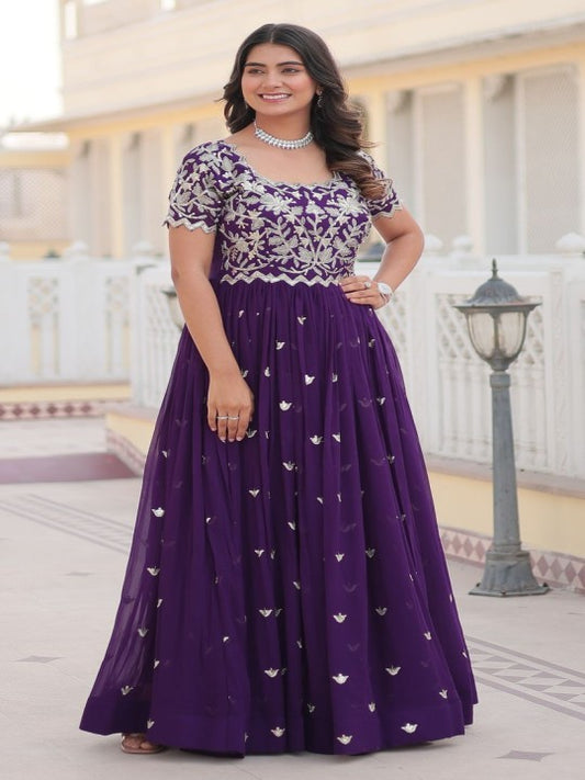 Women Georgette Embroidered Fit‑and‑Flare Ethnic Dress