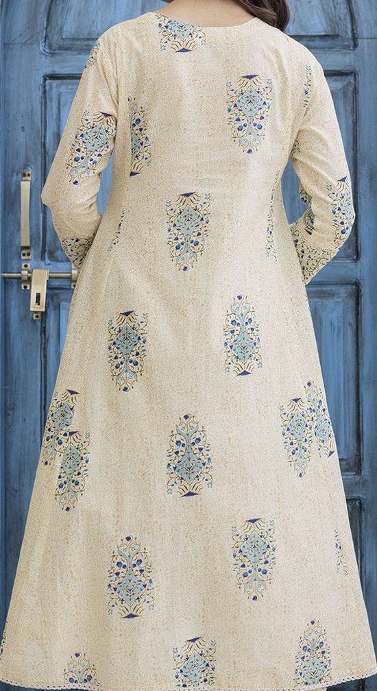 Floral Printed Pure Cotton A‑Line Kurta with Trousers & Dupatta