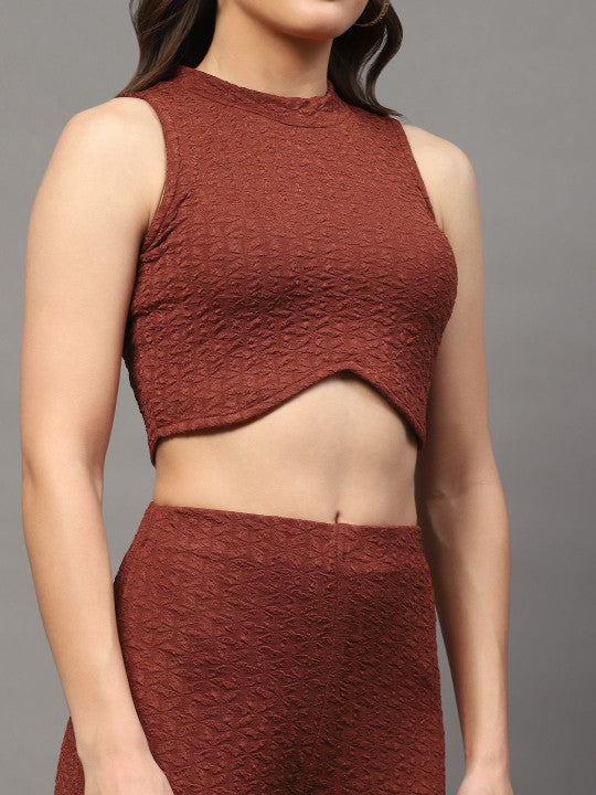 Rust Self Design Sleeveless Co-Ords