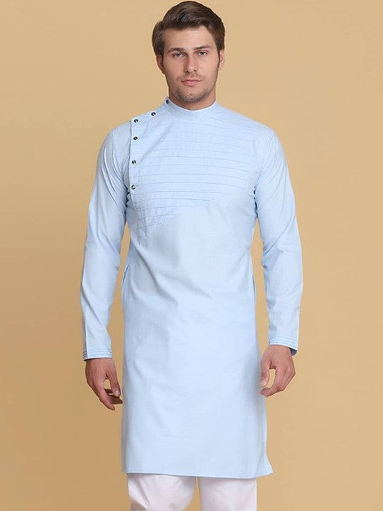 Men Blue Thread Work Kurta