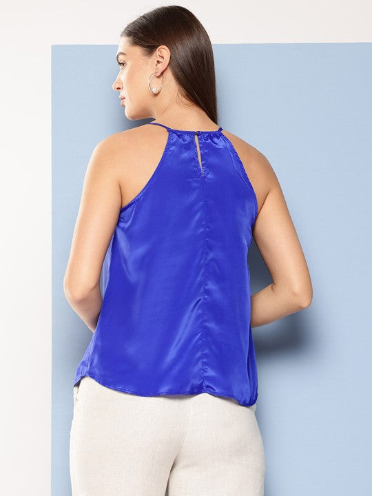 Solid Pleated Halter Neck Top