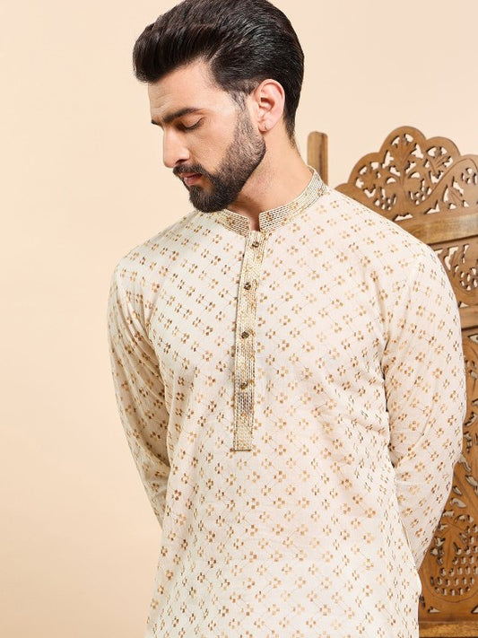 Ethnic Motifs Embroidered Mandarin Collar Straight Kurta