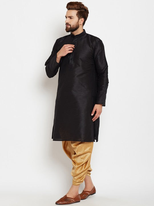 Men Black Solid A-Line Kurta