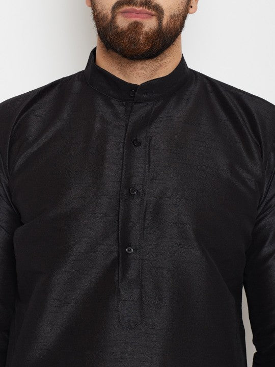 Men Black Solid A-Line Kurta