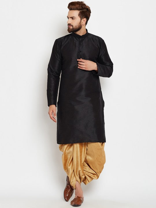 Men Black Solid A-Line Kurta