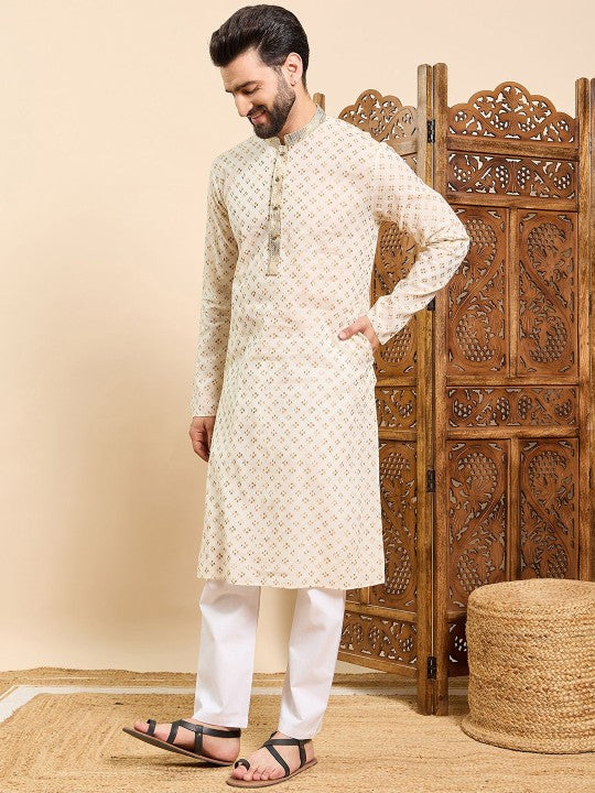 Ethnic Motifs Embroidered Mandarin Collar Straight Kurta