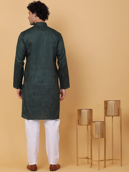 Striped Mandarin Collar Pure Cotton Straight Kurta