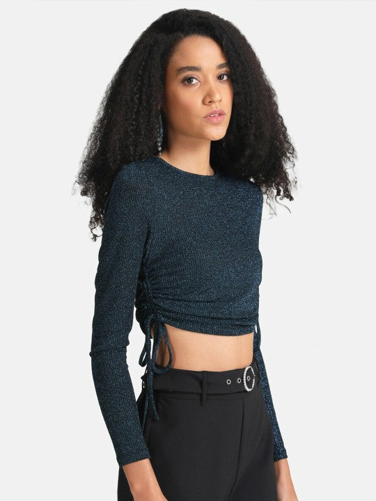 Blue Crop Top With Ruching Detailing
