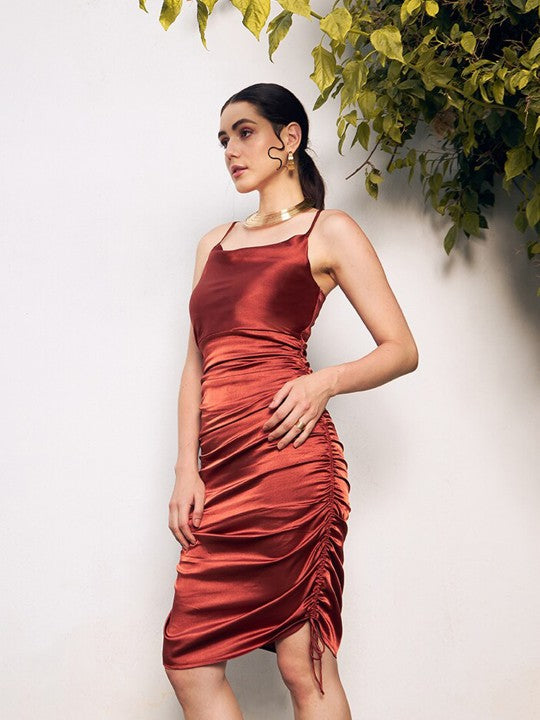 Satin Ruched Bodycon Dress