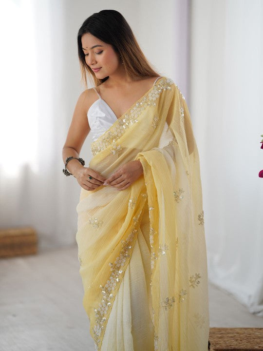 Embellished Beads and Stones Pure Chiffon Saree