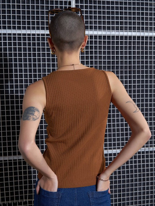 Brown Lace-Up Crop Top