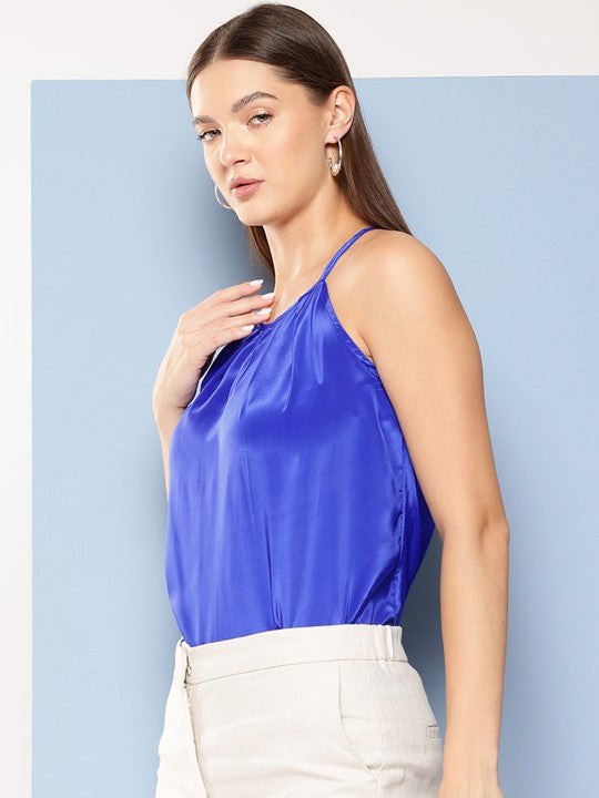Solid Pleated Halter Neck Top