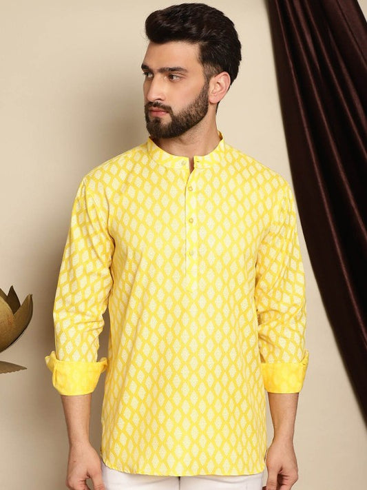 Floral Printed Long Sleeves Cotton Patchwork Short Kurta