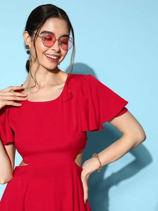 Solid Crepe Cut-Outs Maxi Dress