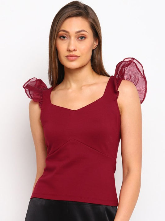 COVER STORY Ruffles Detail Sweetheart Neck Top