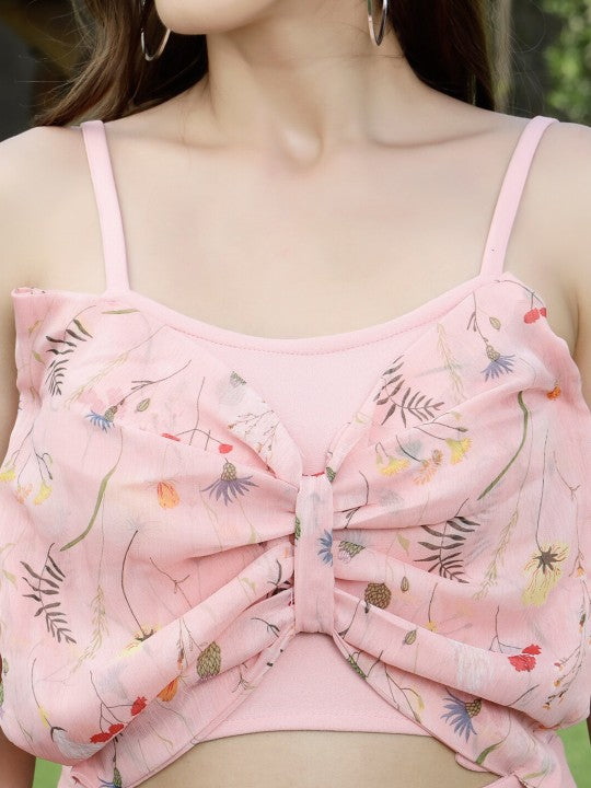 Sera Pink Floral Cut-Out Bow Detail A-Line Dress