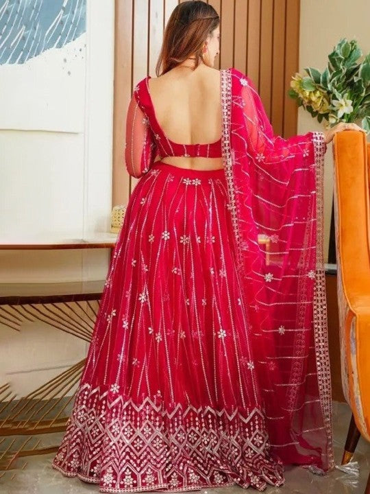 Embroidered Beads and Stones Semi‑Stitched Lehenga & Unstitched Blouse with Dupatta