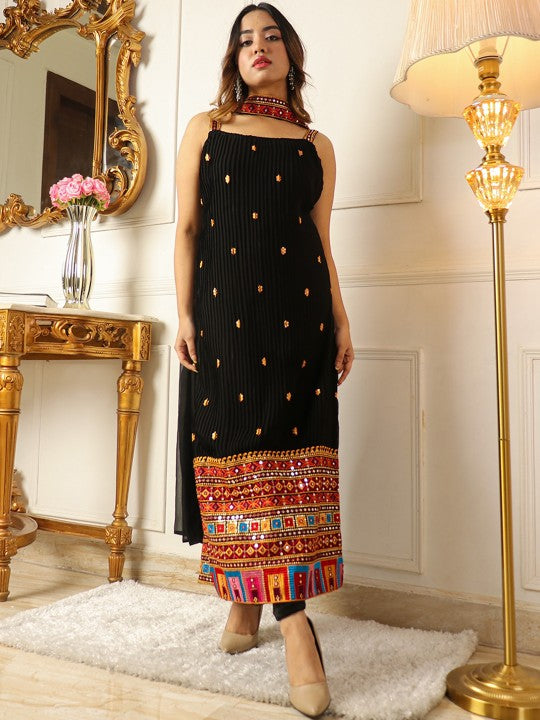 Floral Embroidered Regular Kurta with Trousers & Dupatta