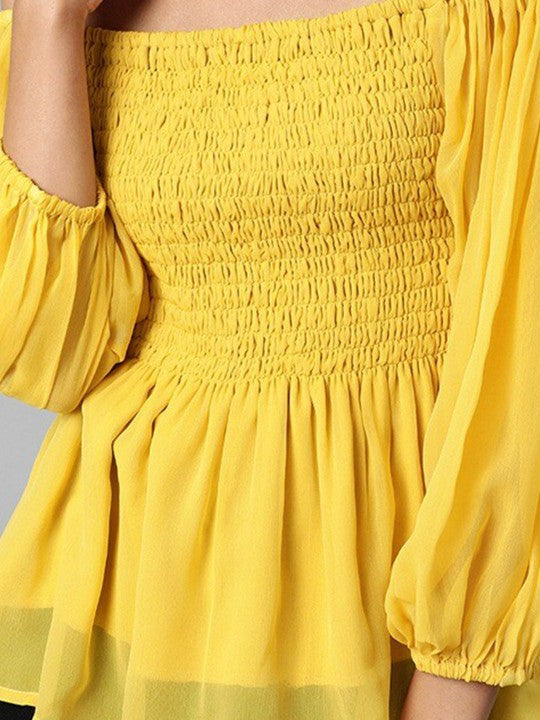 Off Shoulder Puff Sleeves Smocked Top