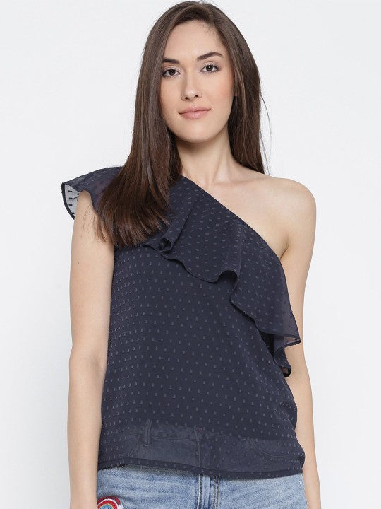 Women Solid One Shoulder Top