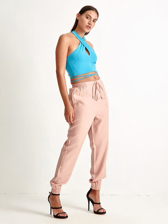 COVER STORY Blue Halter Neck Crop Top