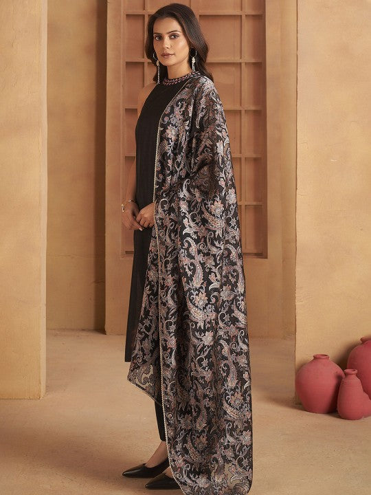 Halter Neck Mirror Work Straight Kurta with Trousers & Dupatta