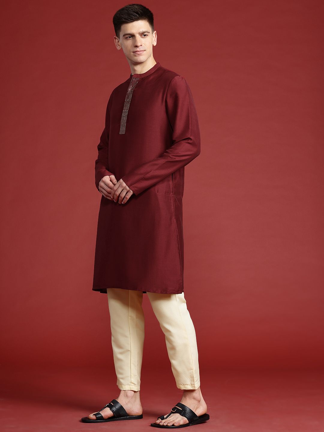Printed Regular Mukaish Kurta with Trousers & Dupatta