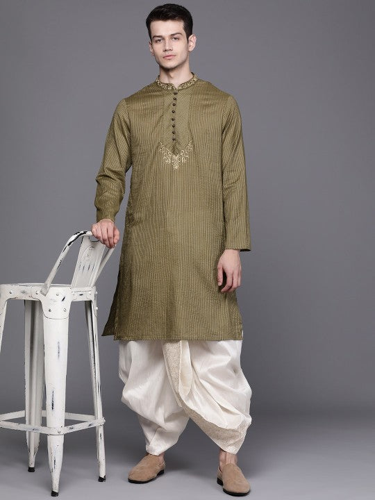 Men Floral Embroidered Beads & Stones Art Silk Ankle-Length Dhoti Pants