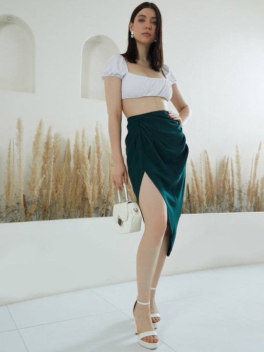 Green High Rise Tulip Midi Skirt
