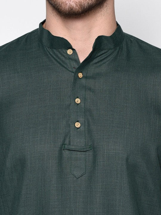Men Green Cotton Kurta