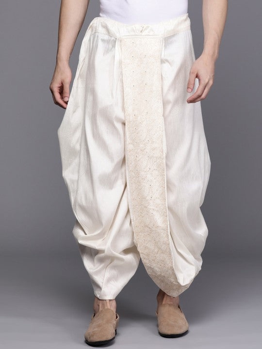 Men Floral Embroidered Beads & Stones Art Silk Ankle-Length Dhoti Pants