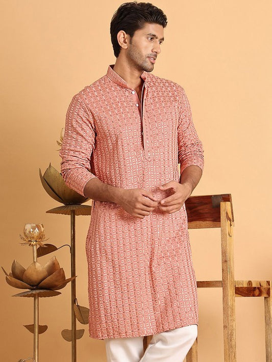 Men Geometric Embroidered Chikankari Kurta