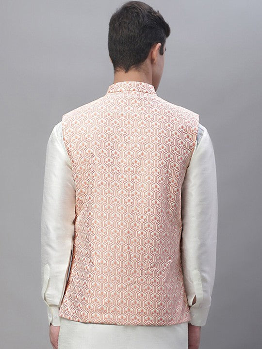 Men Woven Design Satin Nehru Jacket