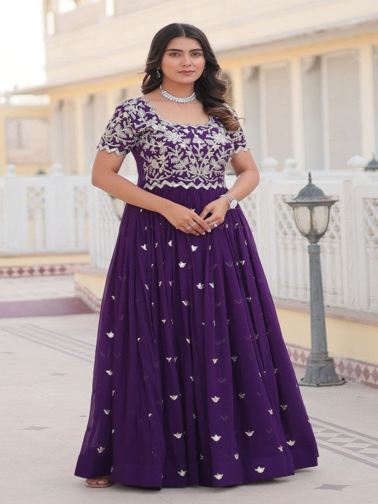 Women Georgette Embroidered Fit‑and‑Flare Ethnic Dress
