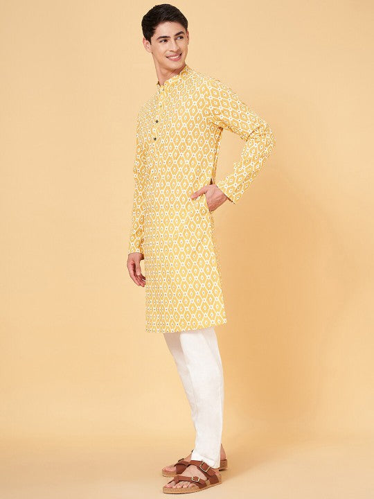 Men Geometric Print Straight Kurta