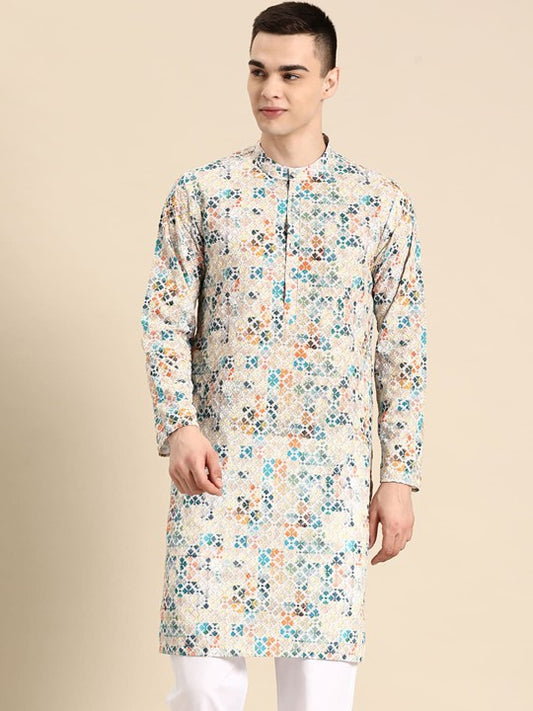 Abstract Embroidered Straight Pure Cotton Kurta
